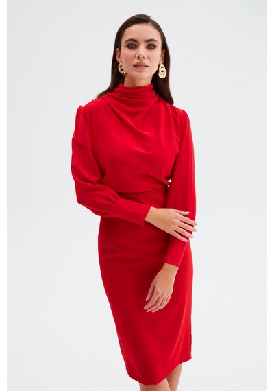 Sateen Drape Detaylı Bluz - Kırmızı