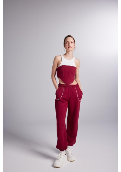 Holly Lolly Paçası Lastikli Konstrast Dikişli Rhode Eşofman Altı Bordo