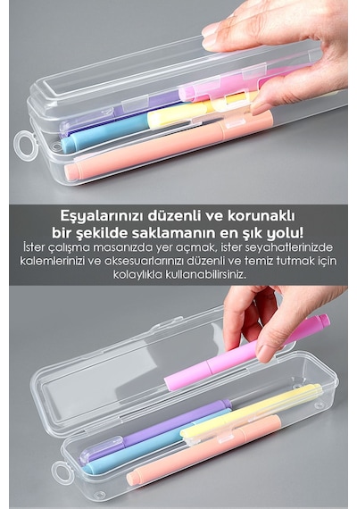 4 Adet Kalem Saklama Kutusu - Seyahat Tipi Aksesuar Organizer Düzenleyici Saklama Taşıma Kabı Şeffaf