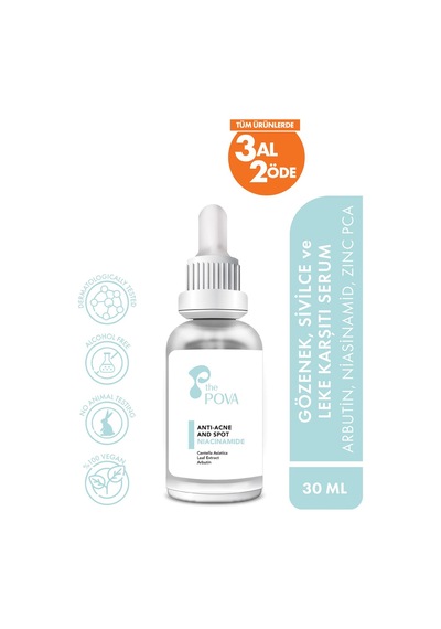 The Pova Gözenek Sivilce ve Leke Karşıtı Serum – Arbutin Niacinamide Zinc Pca 30 ML