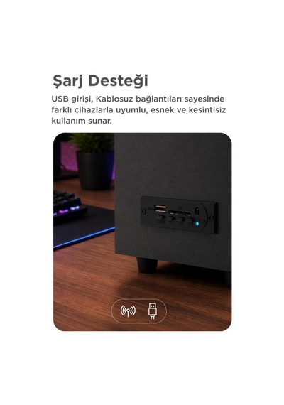 Bilgisayar Hoparlörü Rgb Işıklı 2ın1 Subwoofer Bluetooth Hoparlör Speaker D37 Siyah