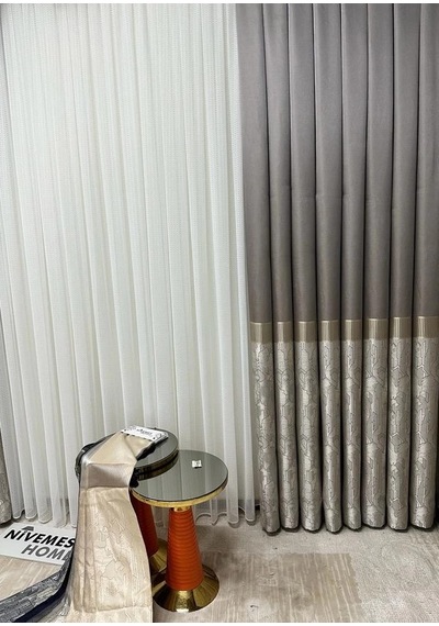 Nivemeshome İnci V-5431 1/3 Sık Pile Gri Fon Perde Apm