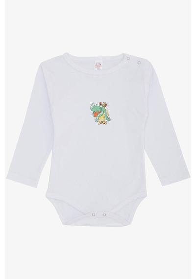 Breeze Erkek Bebek Çıtçıtlı Zıbın Body Mutlu Dinozor Baskılı 9 Ay-3 Yaş, Beyaz-beyaz Beyaz