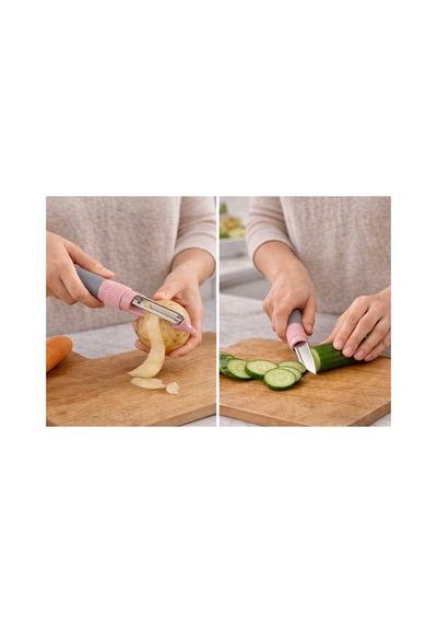 2 Si 1 Arada Bıçaklı Soyacak,sebze Meyve Soyucu+kesme Bıçağı,bpa Free,kapaklı Güvenli Tasarım Pembe