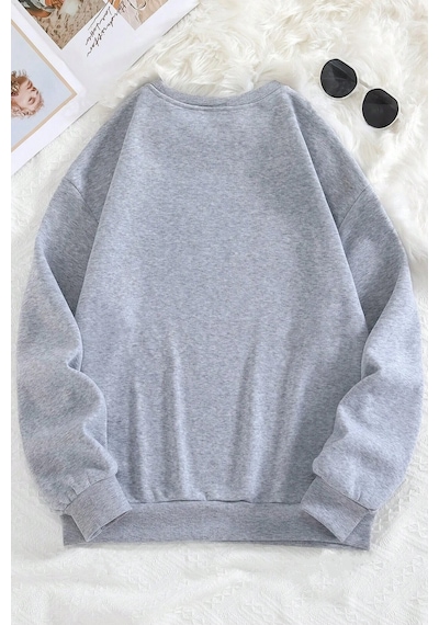 Mountain Baskılı Oversize Sweatshirt Gri