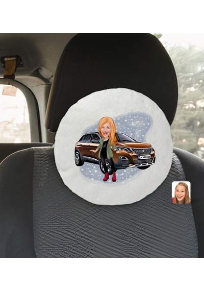 Kişiye Özel Plakalı Kadın Peugeot 3008 Karikatürlü Yuvarlak Araç (503989106)