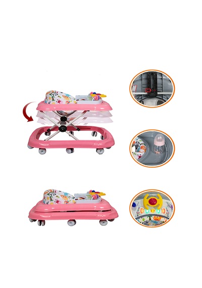 Maxi Taxi Walking Müzikli Işıklı Yürüteç Pembe