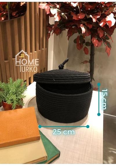 Moderin, Jüt, Hasır Kapaklı Sepet, El Dokuması, Çok Amaçlı Depolama Mutfak Sepeti, Banyo Sepeti, Siyah Genel