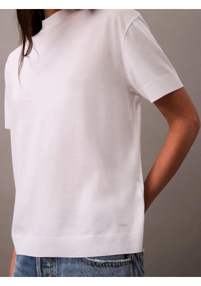 Calvin Klein Ss Silk Touch Fine Beyaz Kadın Dik Yakalı Tişört