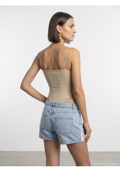 Dilvin 32730 Dantel Detaylı Askılı Bodysuit-taş