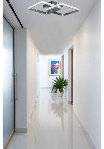 Kira Krom Renk Modern Tasarım Salon - Mutfak - Hol - Yatak Odası Beyaz Led Avize Krom