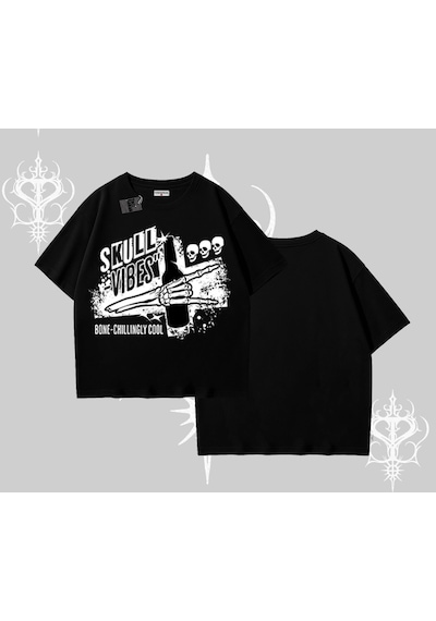 Tarzsokak Oversize Tshirt Skull Impact Bone Chilling Street Icon Siyah