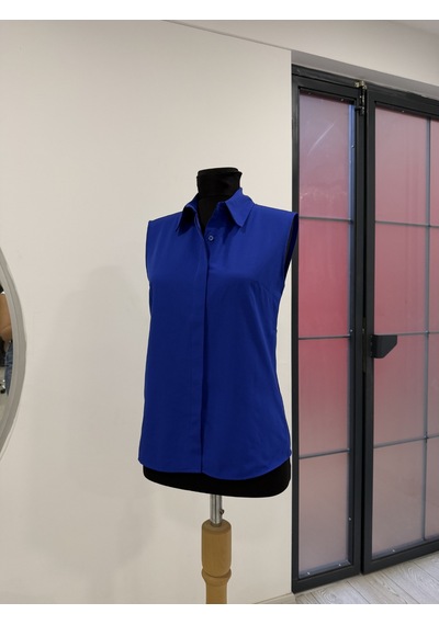Pera Moda Sıfır Kol Mevsimlik Poplin Gömlek Saks Mavisi