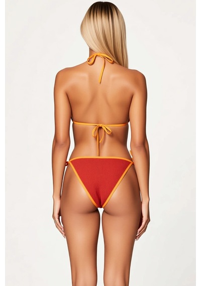 Benerly Kadın Bikini Takımı Üçgen Yaka Kolsuz Örme Dokulu Kapsız Üst Yüks Kiremit