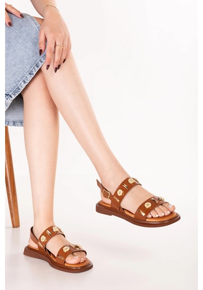 Gondol Hakiki Deri Vaketa Tarzı Günlük Sandalet Crm.252 Taba