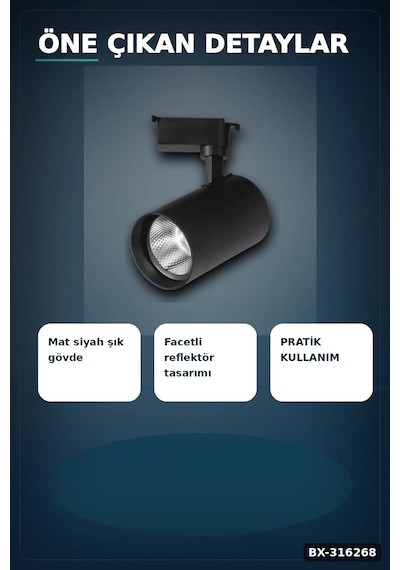 Ray Spot Led Lamba 30w Siyah Kasa 4000k Gün Işığı - Vitrin Ve Mağaza Aydınlatması Tekli Bx-316268 Diğer