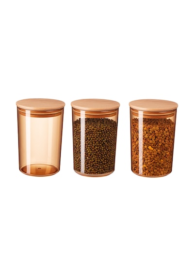 Madame Coco Yuviera 900ml Ahşap Kapaklı Saklama Kabı 3'lü 1ksakl0426900ml-amber