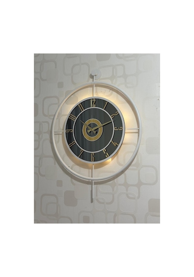 Pey Aksesuar Metal Camlı Duvar Saati 60x80 Cm Büyük Boy Işıklı Gerçek Cam Beyaz-füme-beyaz-gold M61-beyaz-füme-beyaz-gold
