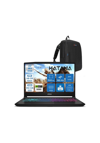 MSI Katana 15 HX B14WFK-450XTRF30 i9-14900HX 48 GB 512 GB SSD RTX5060 15.6" Free Dos Dizüstü Bilgisayar + Çanta