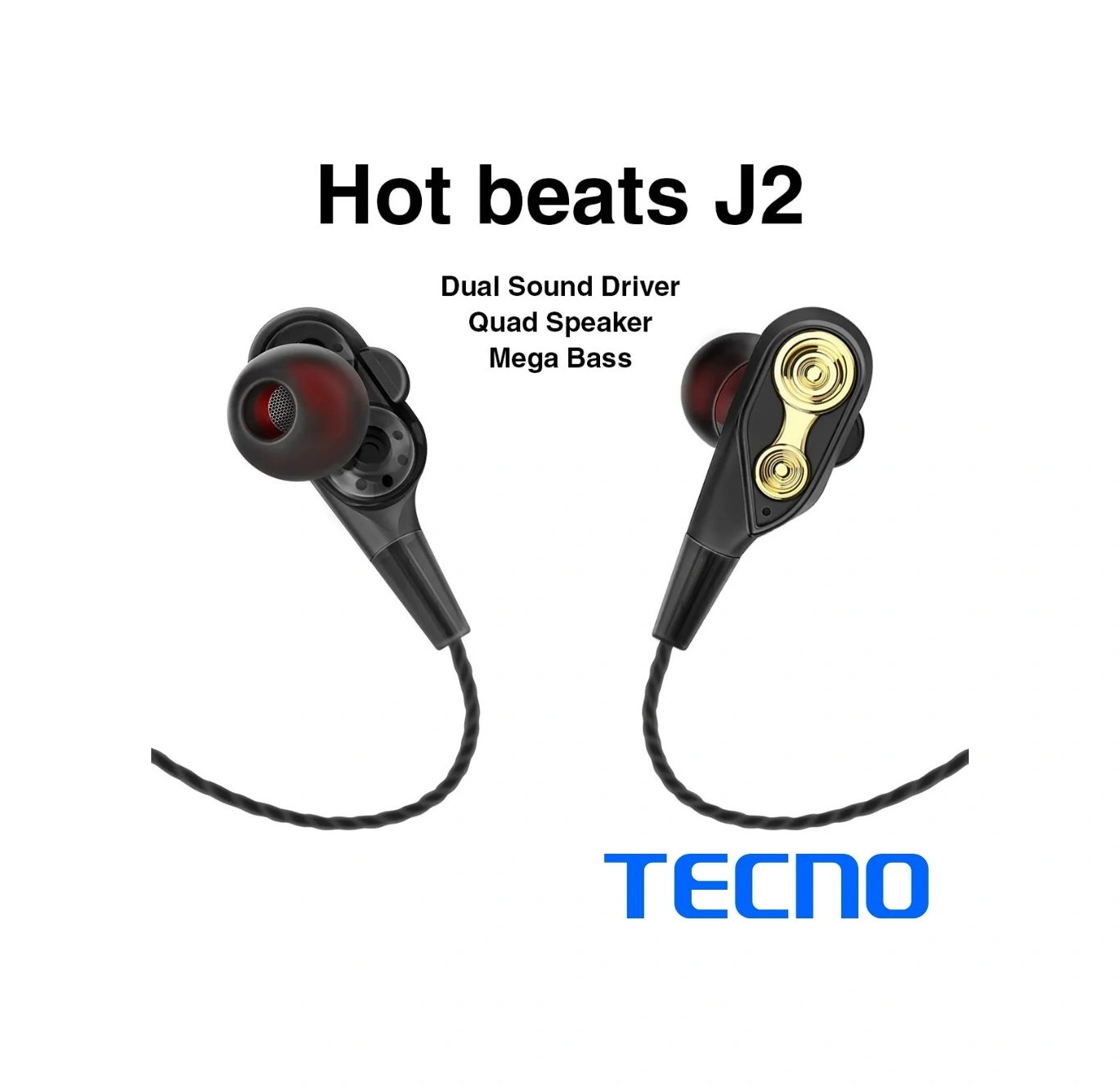 Tecno Hot Beats 3d Hifi 4 Hoparlörlü 3.5mm Jack Girişli Type-c Dönüştürücülü Mikrofonlu Kulaklık Siyah J2uc10 Telefon Kulaklıkları