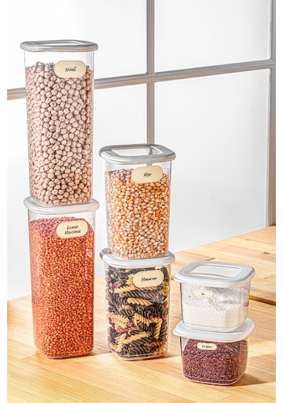 Vienev Etiketli Kare Erzak Saklama Kabı 6'lı Set 2x 0.55 L 1.2 L 1.75 L Beyaz