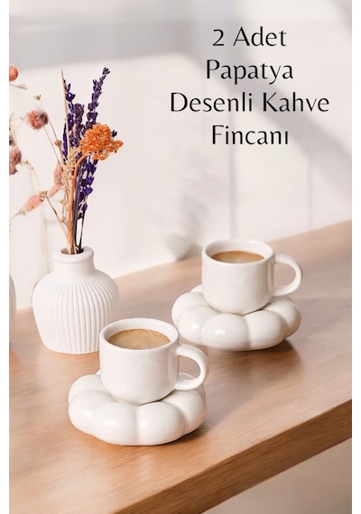Mithra Life 2 Adet 95 Ml Papatya Şekilli Seramik Beyaz Türk Kahvesi Fincan Takımı Mıt1157 Beyaz