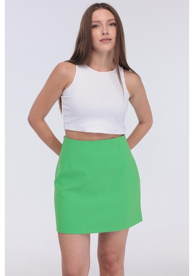 Selectmoda Kadın Gizli Fermuarlı Çok Renkli Mini Etek Yeşil