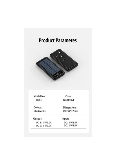 20000 Mah Solar Powerbank Güneş Enerjili Usb Çıkışlı Kablolu Led Işıklı Taşınabilir Şarj siyah