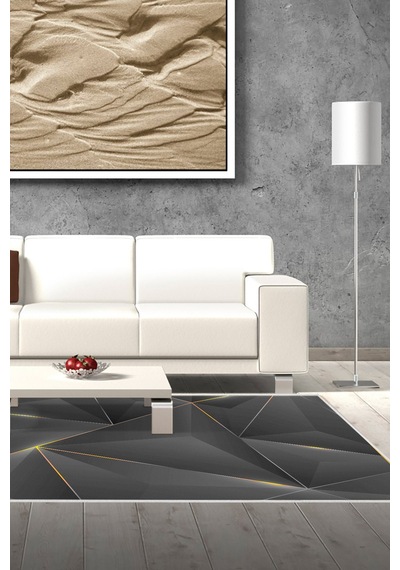 Dekoreko Kaymaz Taban Djt Salon Halısı Trend Modern F5005 Gold Siyah