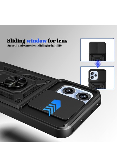 Caseonn Oppo Reno 15 F 5g Kılıf Sürgülü Kamera Korumalı Yüzüklü Mıknatıslı Tank Kapak Siyah