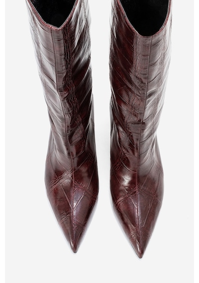Luvishoes Luvi Shoes Crow Bordo Baskı Sivri Burunlu Kadın Topuklu Kısa Çizme Bordo