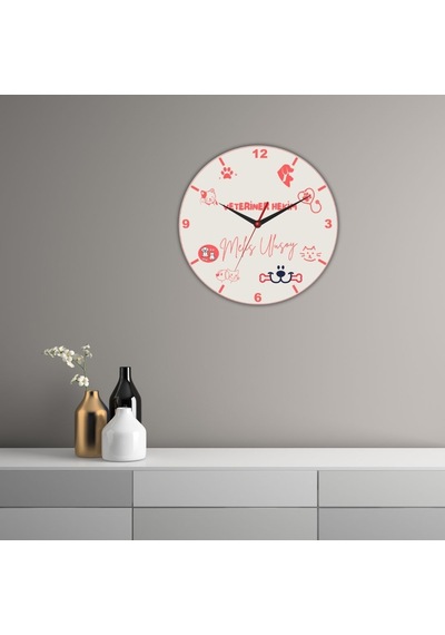 Kişiye Özel Veteriner Hekim Metal Duvar Saati - Klinlere Özel Hediye 29 Cm beyaz