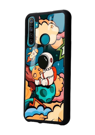 Oppo Real Me 5i Baby Astronaut Tasarımlı Glossy Telefon Kılıfı Siyah