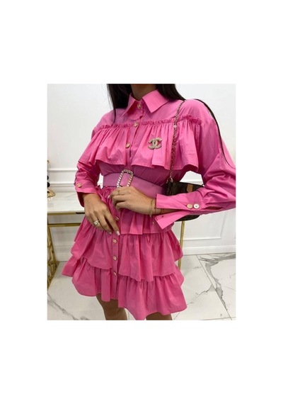 Wellway Ihtal Poplin Kumaş Elbise Kemer Dahil Pembe