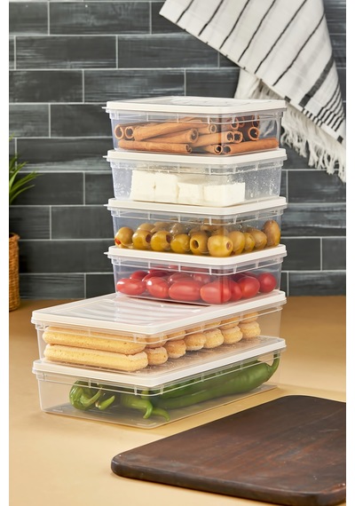 Multi Box 6 Parça 2 Farklı Boy Saklama Kabı Seti - Dondurucu & Mikrodalga Uyumlu Krem