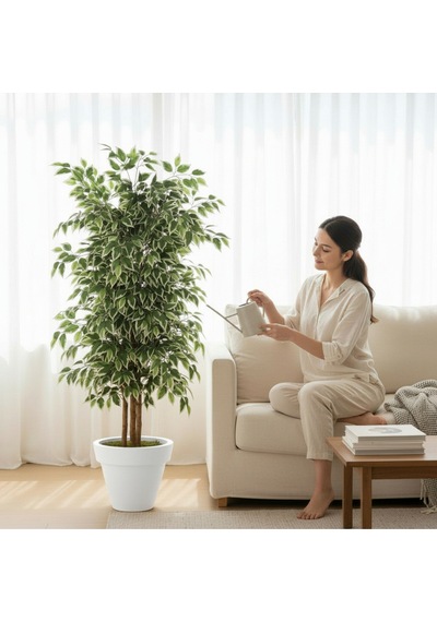 150 Cm Yapay Ficus Beyaz Plastik Saksı Dekoratif Ağaç