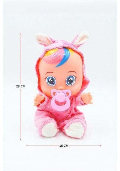 Konuşan Ve Gözyaşı Döken Kolları Ve Kafası Et Bebek Peluş Tulumlu 28 Cm Ağlayan Oyuncak Bebek Pembe
