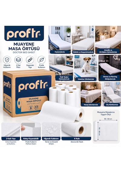 Mavi Beyaz Proftr Muayene Masa Örtüsü Çift Katlı 6x50 Mt
