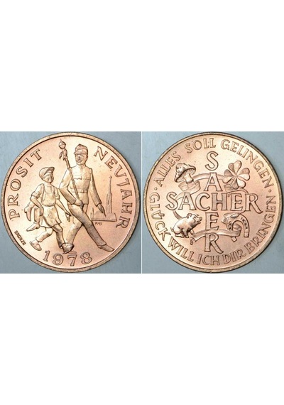 Almanya Prosıt Neujahr 1978 Yeni Yıl Şans Madalyonu. 21,5 Mm Çapında Bronz. Çil Kondisyon.