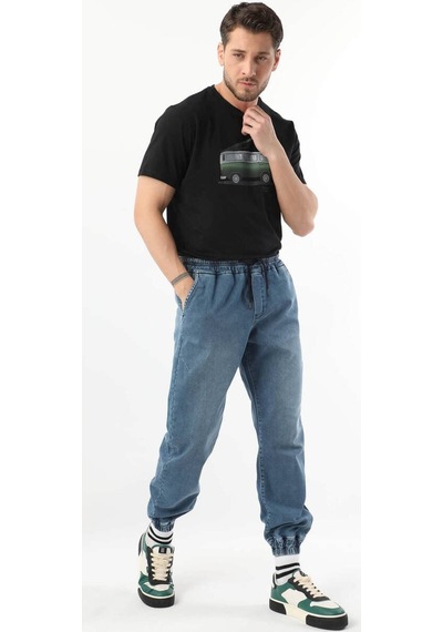 Banny Jeans Erkek Beli Lastikli Jogger Pantolon Mavi