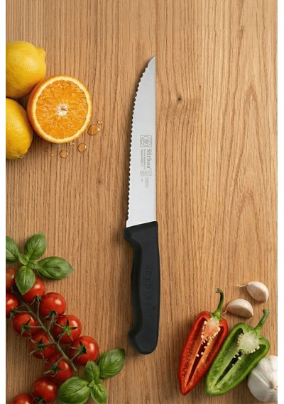 Lazerli Tırtıklı Sürmene Sebze Meyve Biftek Steak Mutfak Bıçağı 24 Cm Lazer Bileme Sürbisa 61005-lz Siyah