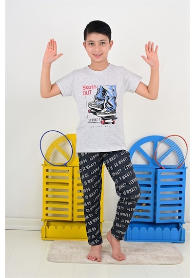 Vitmo erkek çocuk kısa kollu pijama takımı so what skate model gri