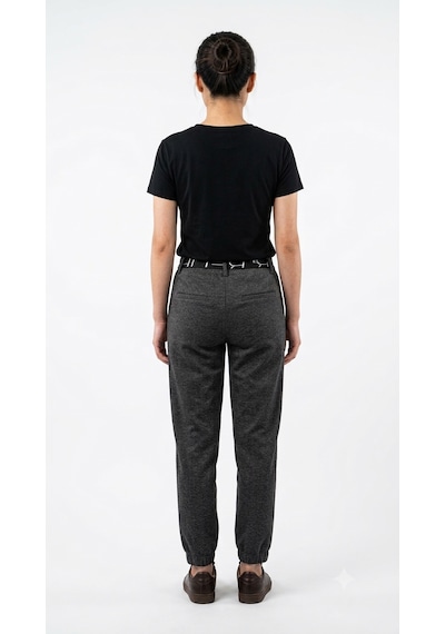 Neden Tekstil Kadın Relaxed Fit Jogger Pantolon Siyah Detaylı - Gri
