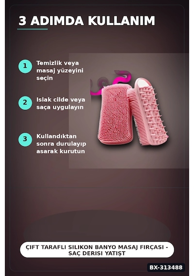 Çift Taraflı Silikon Banyo Masaj Fırçası - Saç Derisi Yatıştırıcı Taraklı 1 Adet Bx-313488 Çok Renkli