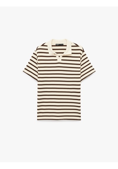 Koton Regular Fit Kısa Kollu Polo Yaka Çizgili Tişört Kahverengi Çizgili 6sam10388mk