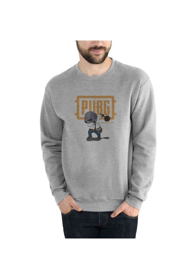 Pubg Pan Baskılı Gri Erkek Örme Sweatshirt