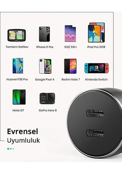 Ugreen 40W PD Hızlı Araç İçi Şarj Cihazı Çakmaklık Adaptörü 2x USB-C Uzay Grisi