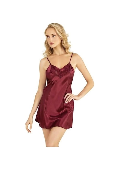 Moon Wear Bordo Kısa Saten Gecelik 8231 Bordo