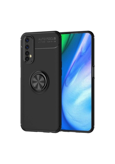 Realme 7 Kılıf Range Yüzüklü Silikon - Siyah Diğer