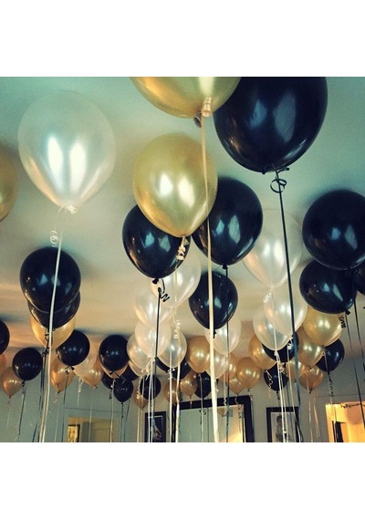 30 Adet Metalik Sedefli Gold-Beyaz-Siyah Karışık Balon Helyumla 30 Adet Metalik Sedefli Gold-Beyaz-Siyah Karışık Balon Helyumla